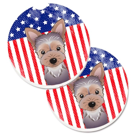Carolines Treasures American Flag and Yorkie Puppy Set of 2 Cup Holder Car Coaster BB2162CARC